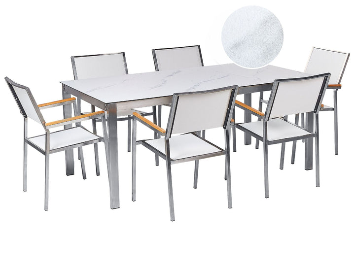 Cosoleto/Grosseto Garden Dining Set 6 Seater Tempered Glass Marble Effect White Marble