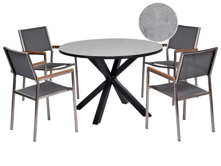 Maletto/Grosseto Garden Dining Set 4 Seater Metal Marble Effect Grey