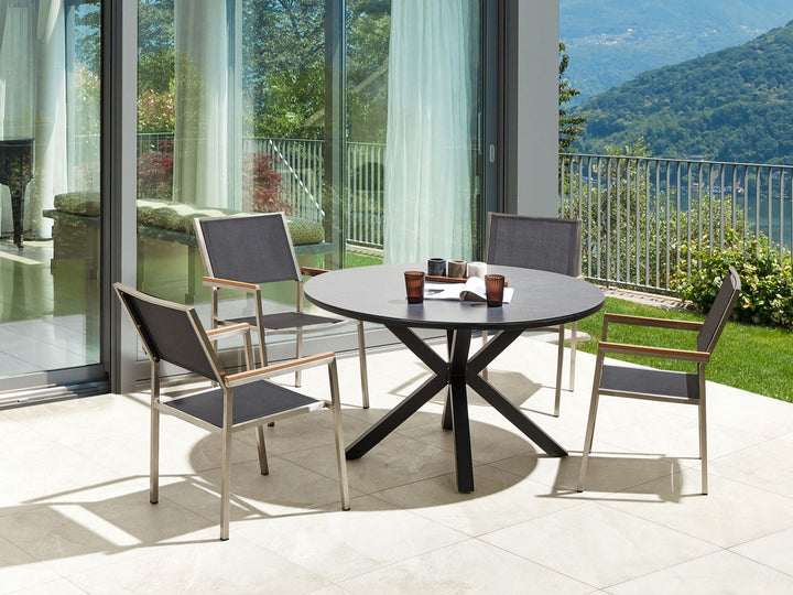 Maletto/Grosseto Garden Dining Set 4 Seater Metal Marble Effect Grey