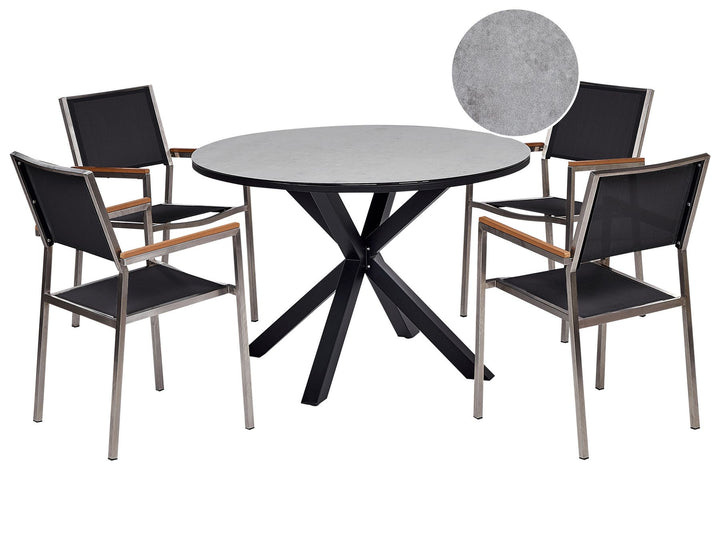 Maletto/Grosseto Garden Dining Set 4 Seater Metal Marble Effect Grey/ Black