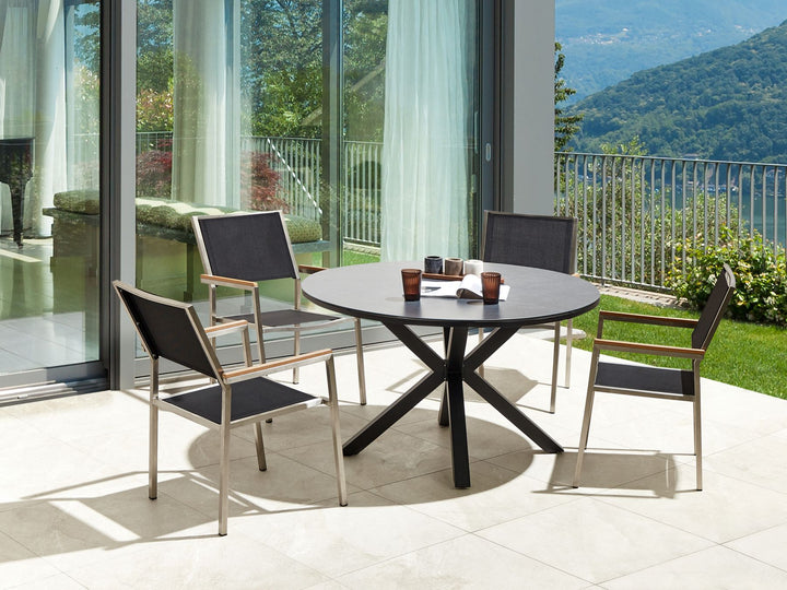 Maletto/Grosseto Garden Dining Set 4 Seater Metal Marble Effect Grey/ Black