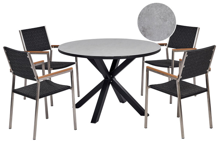 Maletto/Grosseto Garden Dining Set 4 Seater PE Rattan Marble Effect Grey/ Black