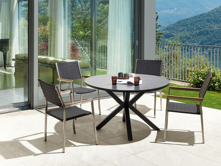 Maletto/Grosseto Garden Dining Set 4 Seater PE Rattan Marble Effect Grey/ Black