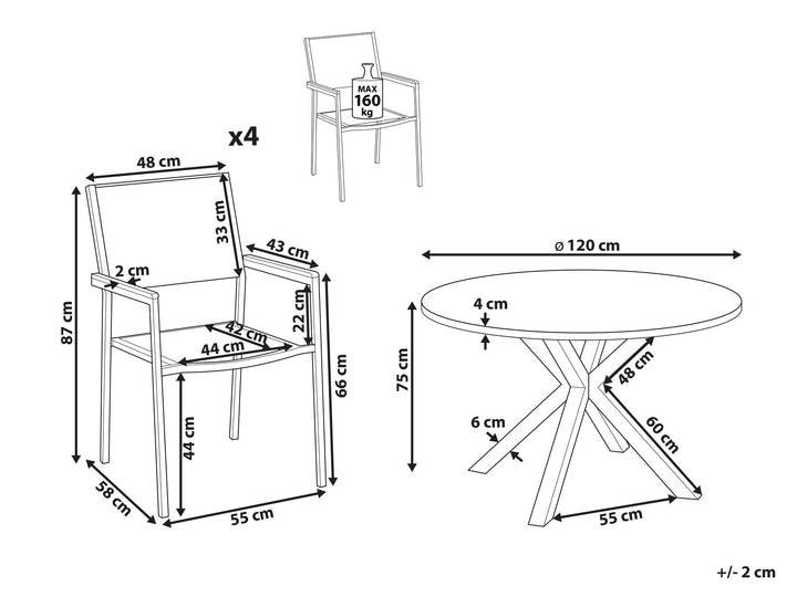 Maletto/Grosseto Garden Dining Set 4 Seater Metal Black