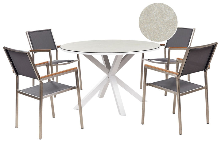 Maletto/Grosseto Garden Dining Set 4 Seater Metal Marble Effect Grey/ Beige