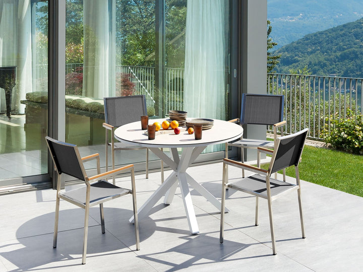 Maletto/Grosseto Garden Dining Set 4 Seater Metal Marble Effect Grey/ Beige