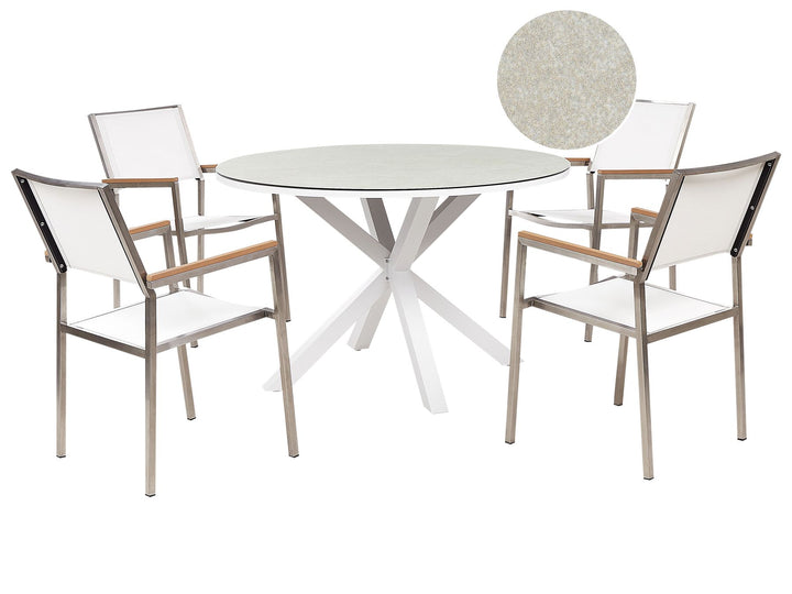 Maletto/Grosseto Garden Dining Set 4 Seater Metal Marble Effect White/ Beige