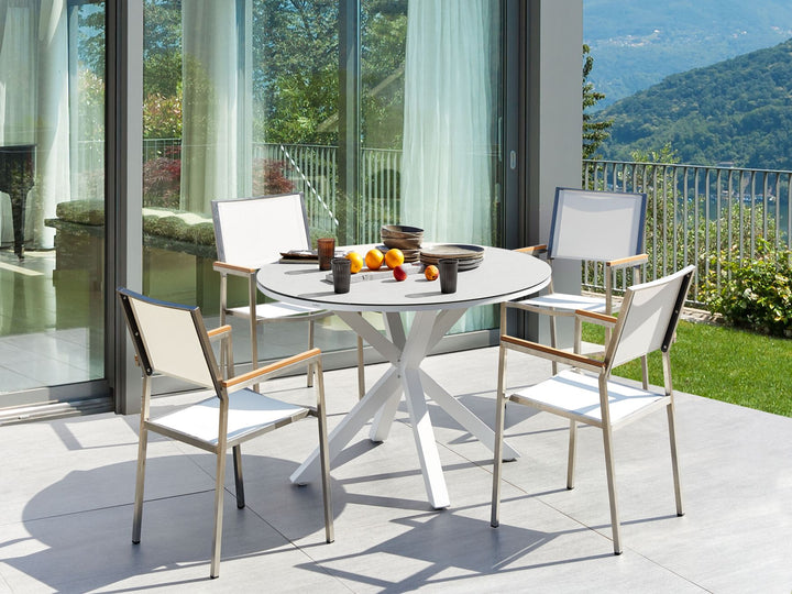 Maletto/Grosseto Garden Dining Set 4 Seater Metal Marble Effect White/ Beige
