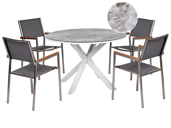 Maletto/Grosseto Garden Dining Set 4 Seater Metal Marble Effect Grey