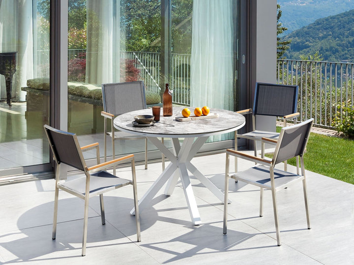 Maletto/Grosseto Garden Dining Set 4 Seater Metal Marble Effect Grey