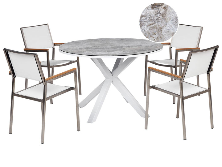 Maletto/Grosseto Garden Dining Set 4 Seater  Metal Marble Effect Grey/ White