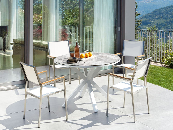 Maletto/Grosseto Garden Dining Set 4 Seater  Metal Marble Effect Grey/ White