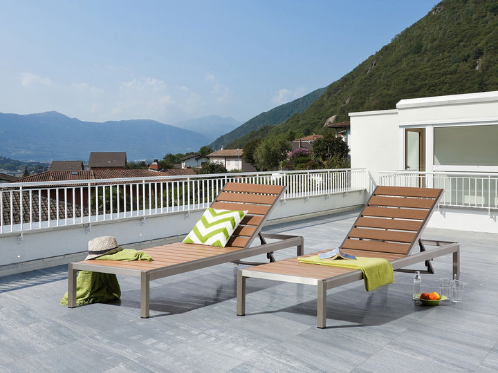 Aluminium Reclining Sun Lounger Light Wood and Silver NARDO