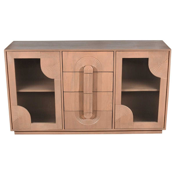 Wooden cabinet with geometric design on a white background