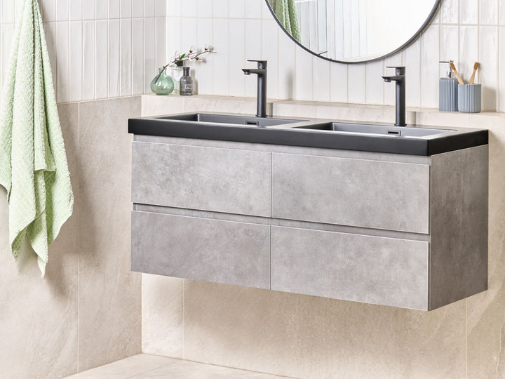 Wall Mounted Double Basin Vanity Unit 120 cm 52 cm Grey Caridel