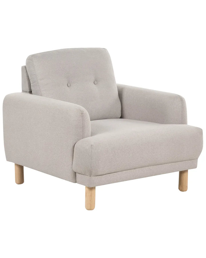 Gray armchair with wooden legs on a white background