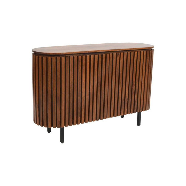 Slatted Dark Mango Wood 2 Door Sideboard Vintage-Style