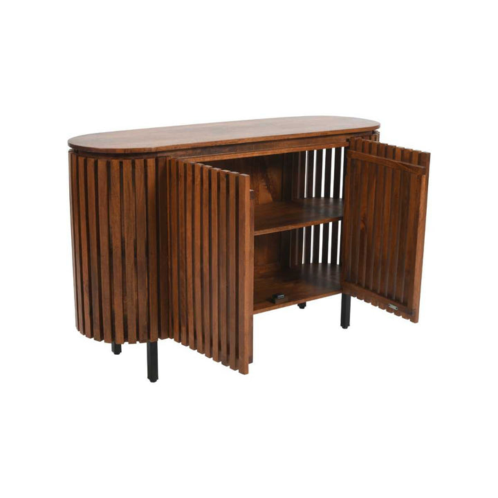Slatted Dark Mango Wood 2 Door Sideboard Vintage-Style
