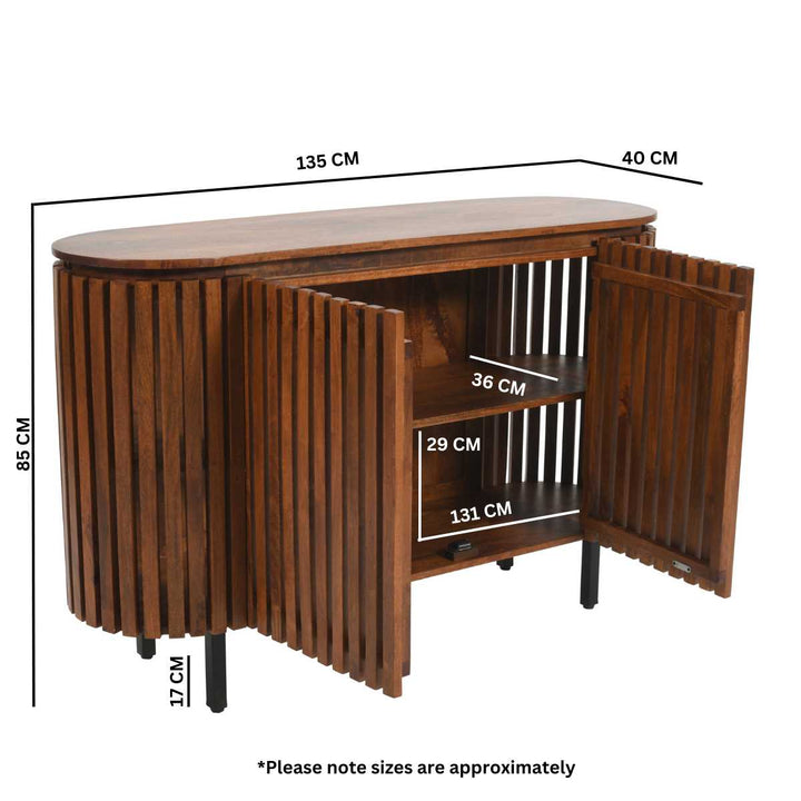 Slatted Dark Mango Wood 2 Door Sideboard Vintage-Style