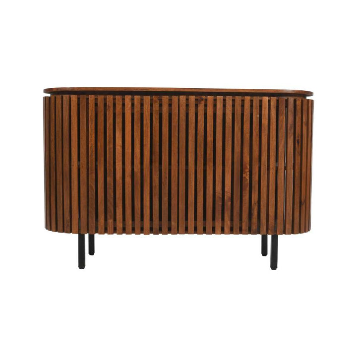 Slatted Dark Mango Wood 2 Door Sideboard Vintage-Style