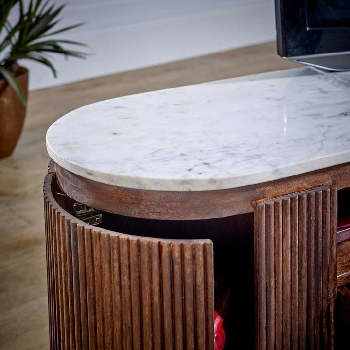 Opal Mango Wood Large TV Stand With Marble Top & Metal Legs