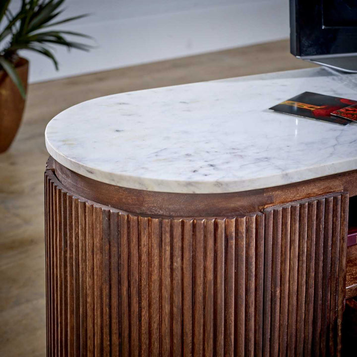Opal Mango Wood Large TV Stand With Marble Top & Metal Legs
