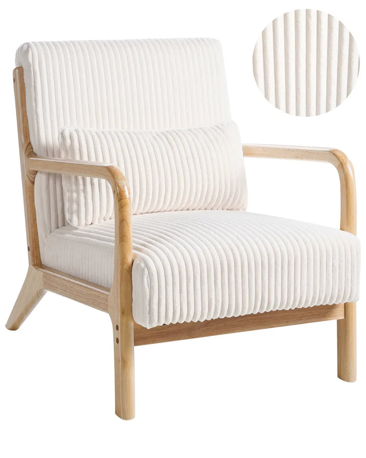 White armchair with wooden frame on a white background