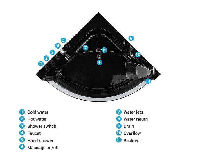Whirlpool Bath with LED 1900 x 1350 mm Black Marina