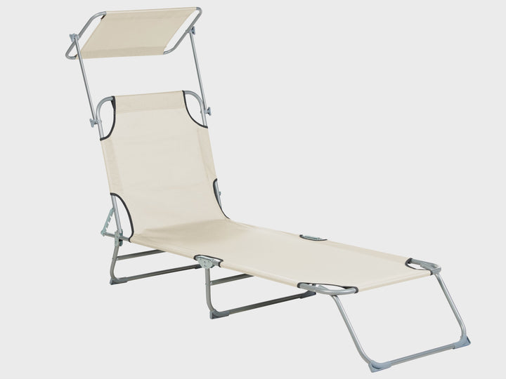 Steel Reclining Sun Lounger with Canopy Cream Adamantios