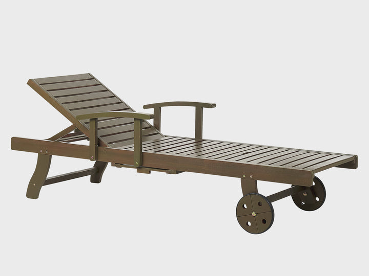 Acacia Wood Reclining Sun Lounger with Red Cushion Finsbury