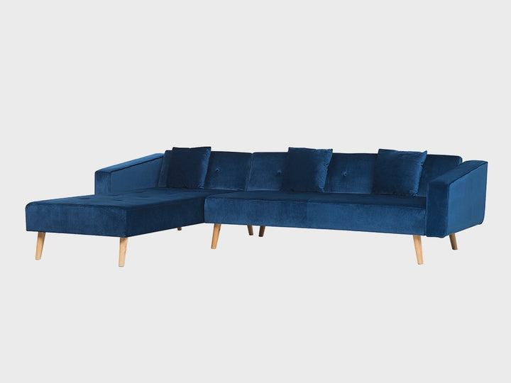 Vadso Corner Sofa Navy Blue Velvet Right Hand