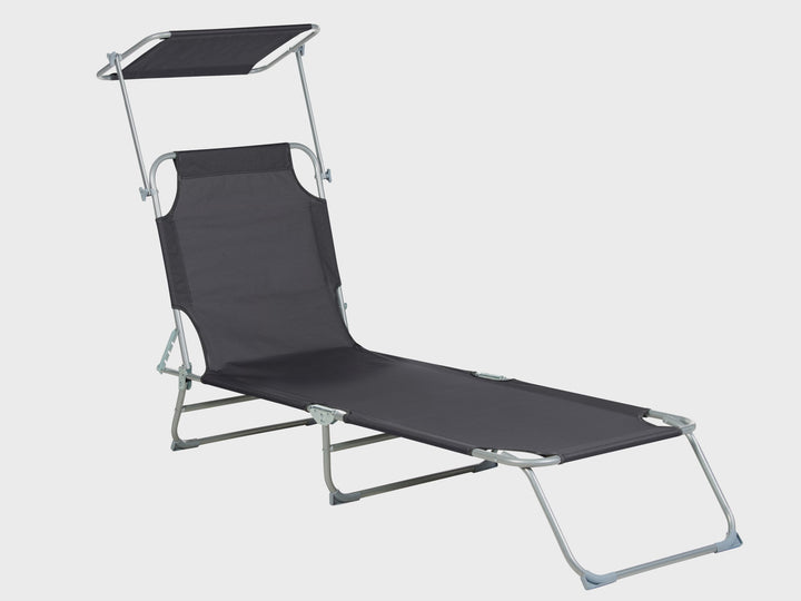 Steel Reclining Sun Lounger with Canopy Black Adamantios