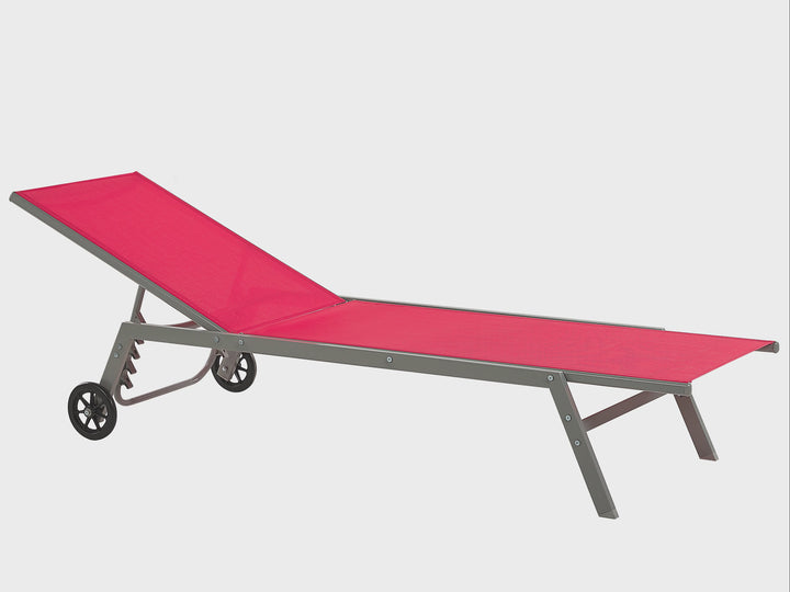 Steel Garden Sun Lounger with Wheels Red Abrigail