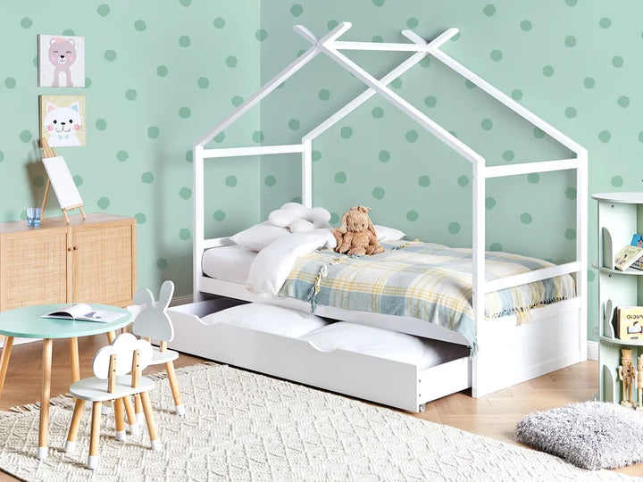 Kids Bed House Pine Wood 90 x 200 cm (EU Single) with Storage White Maranto