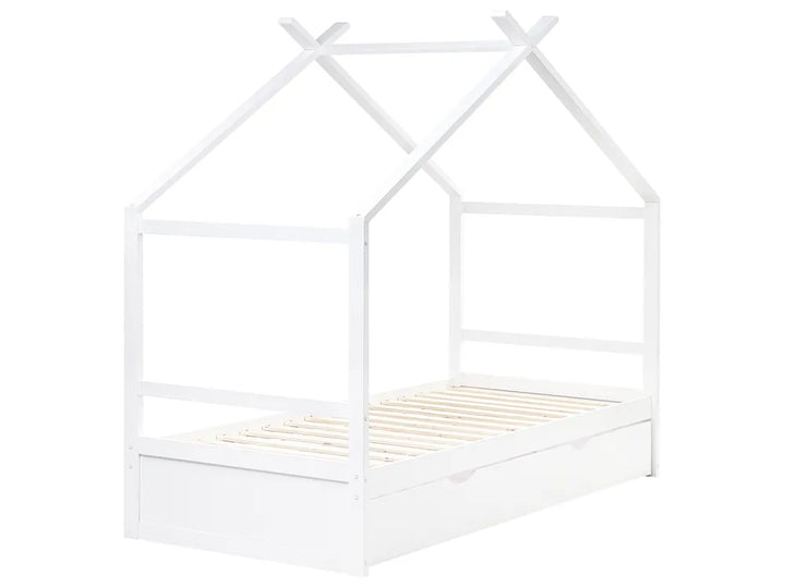 Kids Bed House Pine Wood 90 x 200 cm (EU Single) with Storage White Maranto