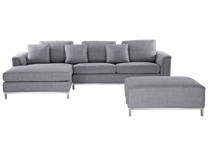 Right Hand Fabric Corner Sofa with Ottoman Light Grey Oslo
