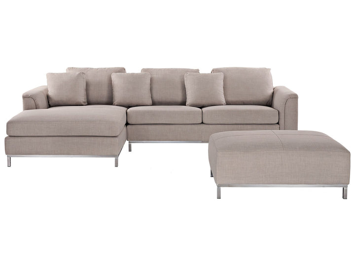 Right Hand Fabric Corner Sofa with Ottoman Beige Oslo