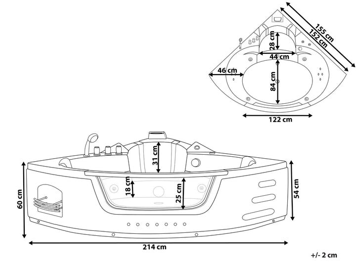 Whirlpool Corner Bath with LED 2140 x 1550 mm White Martinica