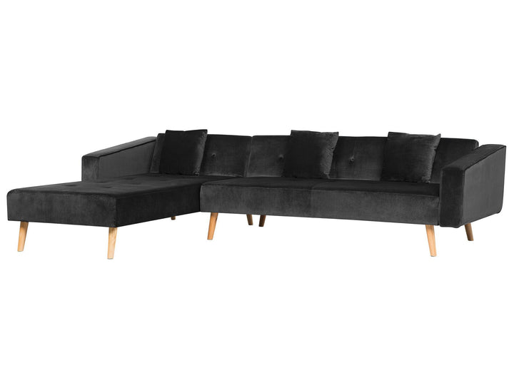 Vadso Right Hand Velvet Corner Sofa Bed Black
