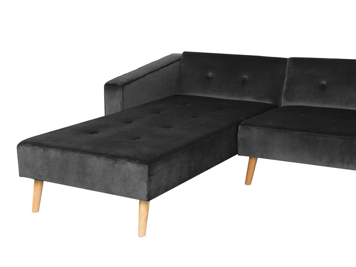 Vadso Right Hand Velvet Corner Sofa Bed Black
