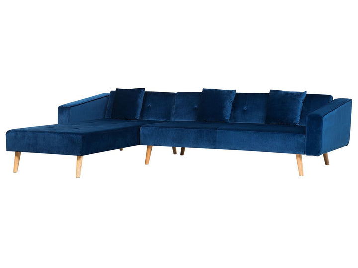 Vadso Corner Sofa Navy Blue Velvet Right Hand