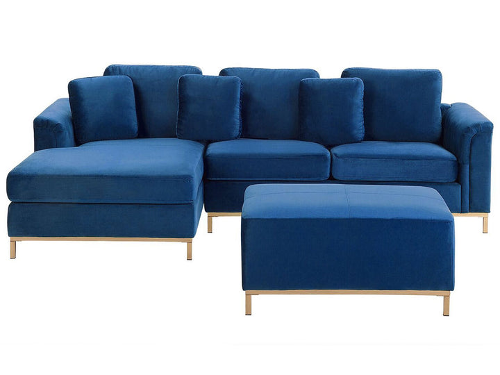 Oslo Right Hand Velvet Corner Sofa with Ottoman Navy Blue