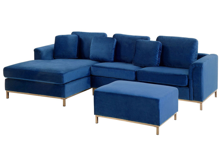 Oslo Right Hand Velvet Corner Sofa with Ottoman Navy Blue