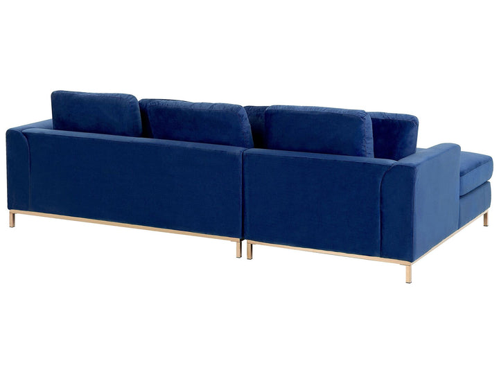 Oslo Right Hand Velvet Corner Sofa with Ottoman Navy Blue