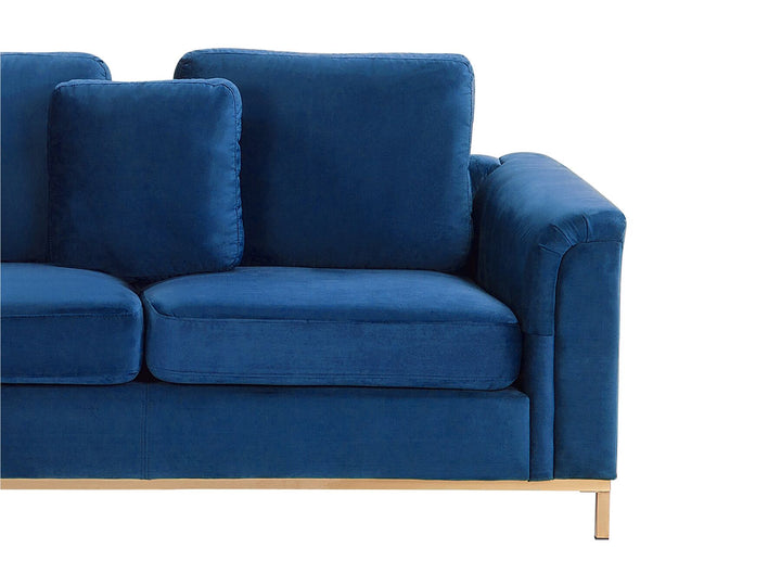 Oslo Right Hand Velvet Corner Sofa with Ottoman Navy Blue