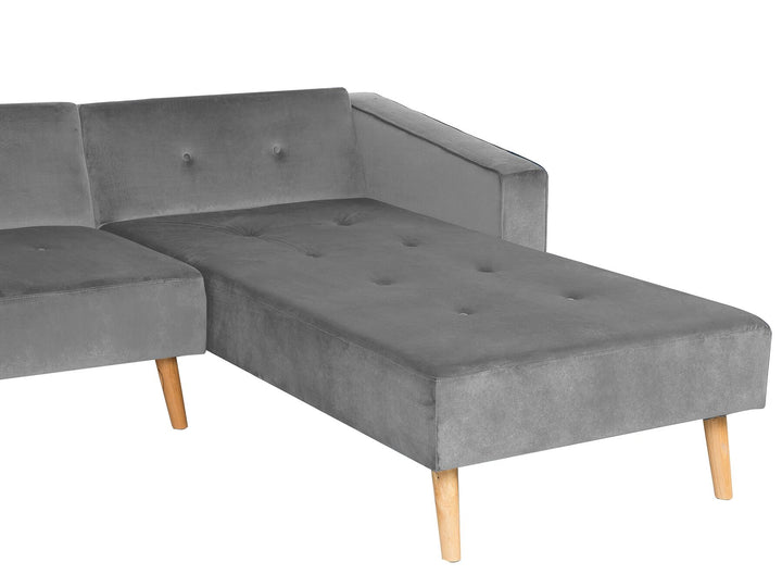 Vadso Left Hand Velvet Corner Sofa Bed Grey