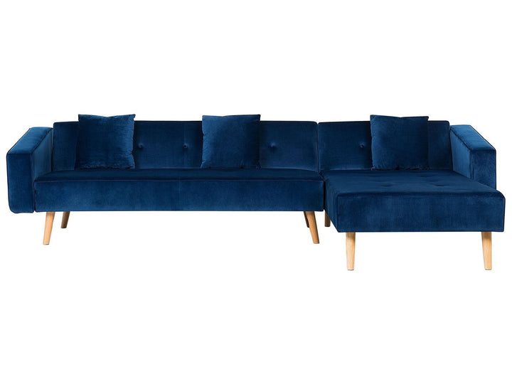 Vadso Left Hand Velvet Corner Sofa Bed Blue