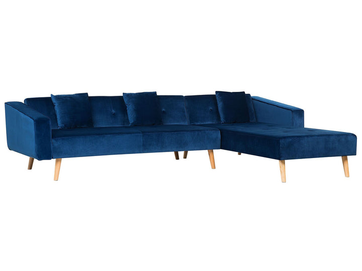 Vadso Left Hand Velvet Corner Sofa Bed Blue