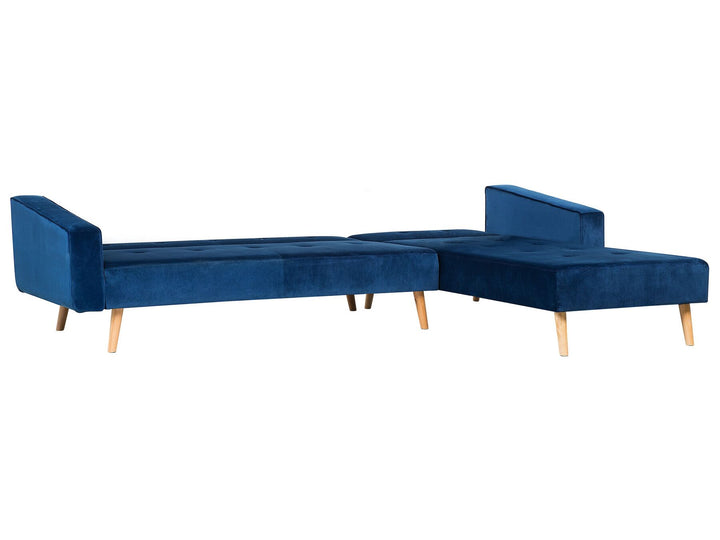 Vadso Left Hand Velvet Corner Sofa Bed Blue