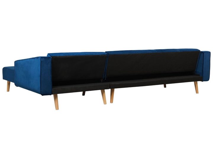Vadso Left Hand Velvet Corner Sofa Bed Blue